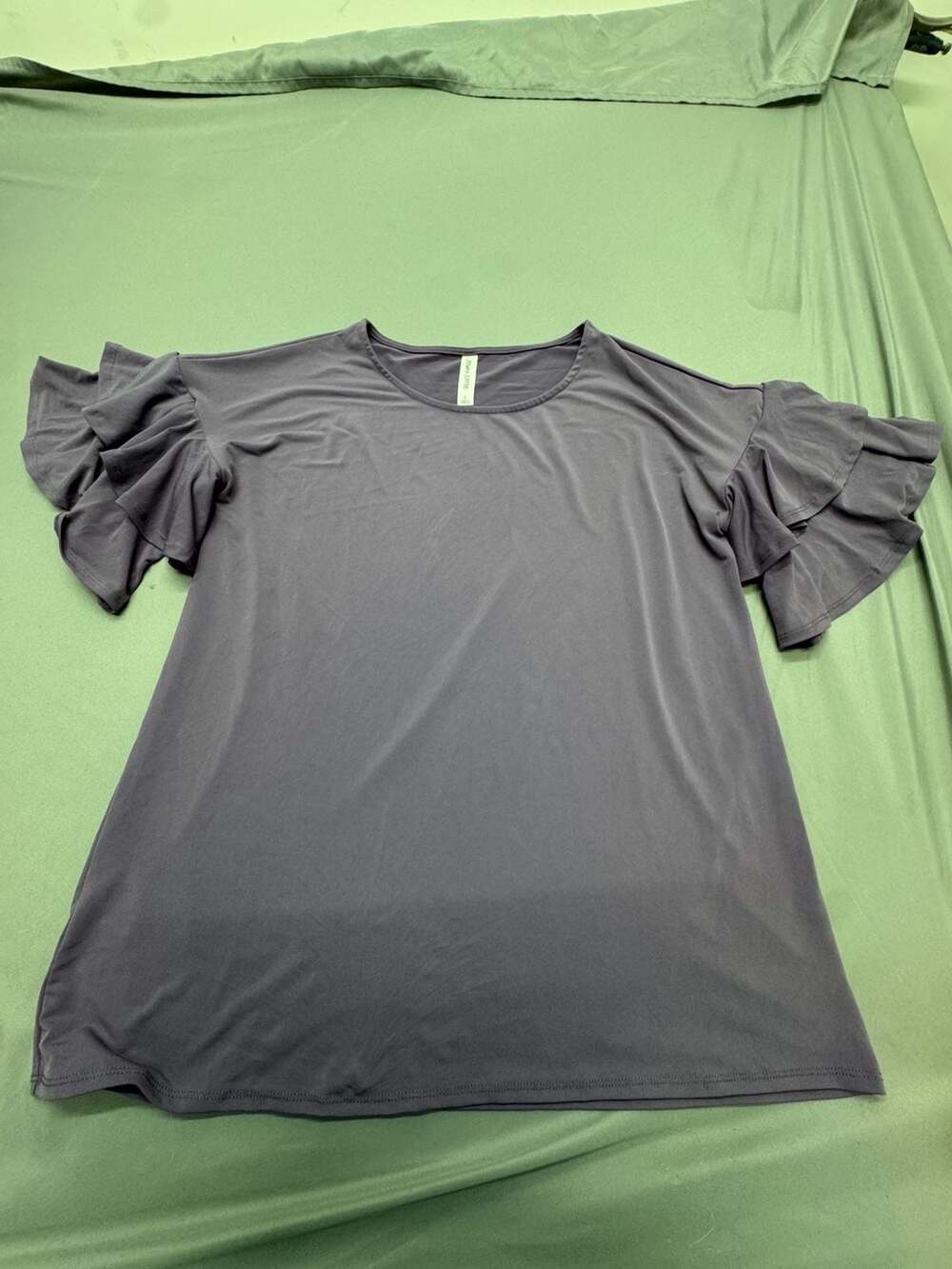 Zenana Outfitters Double Ruffle Sleeve Top Size L Grey